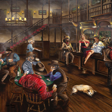 Darstellung des Puzzle Motivs Lively Old West Saloon Gathering 1000 Puzzle 3D Modell