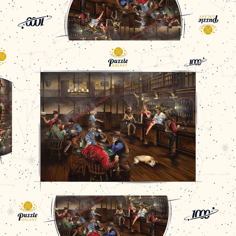 Darstellung des Puzzle Motivs Lebhafte Old-West-Saloon-Versammlung Lively Old West Saloon Gathering 1000 Puzzle Schachtel 3D Modell