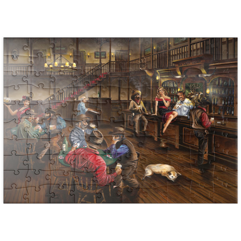Darstellung des Puzzle Motivs Lebhafte Old-West-Saloon-Versammlung puzzleplate Lively Old West Saloon Gathering 100 Puzzle