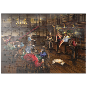 Darstellung des Puzzle Motivs Lebhafte Old-West-Saloon-Versammlung - Puzzleteile: 100