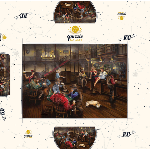 Darstellung des Puzzle Motivs Lebhafte Old-West-Saloon-Versammlung Lively Old West Saloon Gathering 100 Puzzle Schachtel 3D Modell