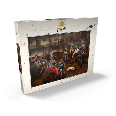 Darstellung des Puzzle Motivs Lebhafte Old-West-Saloon-Versammlung Lively Old West Saloon Gathering 200 Puzzle Schachtel Ansicht2