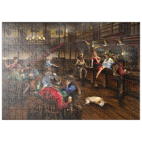 Darstellung des Puzzle Motivs Lebhafte Old-West-Saloon-Versammlung puzzleplate Lively Old West Saloon Gathering 200 Puzzle