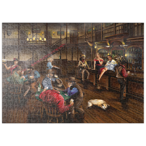 Darstellung des Puzzle Motivs Lebhafte Old-West-Saloon-Versammlung puzzleplate Lively Old West Saloon Gathering 500 Puzzle