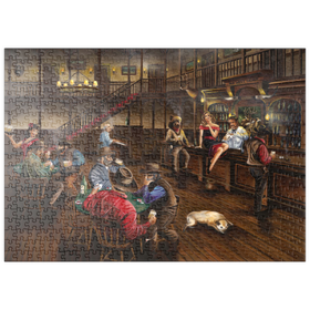 Darstellung des Puzzle Motivs Lebhafte Old-West-Saloon-Versammlung - Puzzleteile: 500