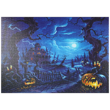 Darstellung des Puzzle Motivs puzzleplate Haunted Mansion under Full Moonlight 1000 Puzzle