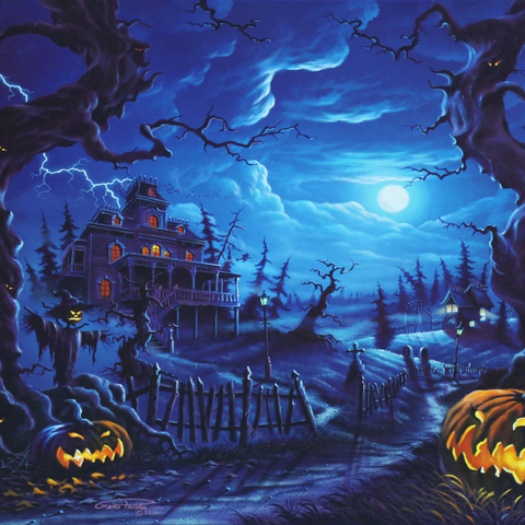 Darstellung des Puzzle Motivs Spukhaus im Vollmondlicht Haunted Mansion under Full Moonlight 1000 Puzzle 3D Modell