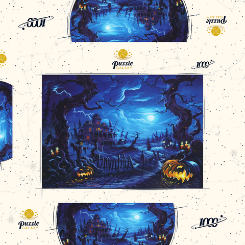 Darstellung des Puzzle Motivs Spukhaus im Vollmondlicht Haunted Mansion under Full Moonlight 1000 Puzzle Schachtel 3D Modell