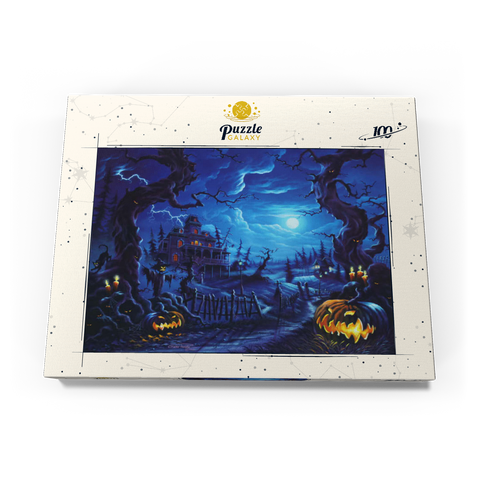 Darstellung des Puzzle Motivs Spukhaus im Vollmondlicht Haunted Mansion under Full Moonlight 100 Puzzle Schachtel Ansicht3