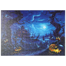Darstellung des Puzzle-Motivs Spukhaus im Vollmondlicht – Puzzleteile: 200