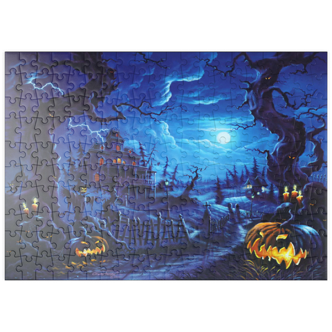 Darstellung des Puzzle Motivs Spukhaus im Vollmondlicht puzzleplate Haunted Mansion under Full Moonlight 200 Puzzle