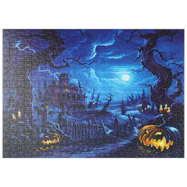 Darstellung des Puzzle Motivs puzzleplate Haunted Mansion under Full Moonlight 500 Puzzle
