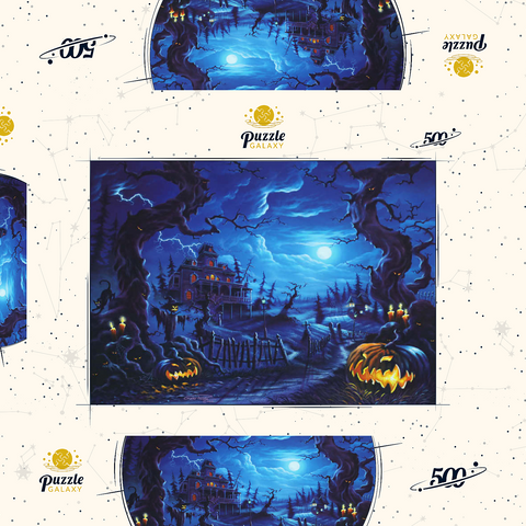 Darstellung des Puzzle Motivs Spukhaus im Vollmondlicht Haunted Mansion under Full Moonlight 500 Puzzle Schachtel 3D Modell