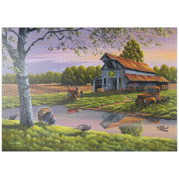 Darstellung des Puzzle Motivs puzzleplate Vintage Farmyard at Sunset with Turkeys 1000 Puzzle