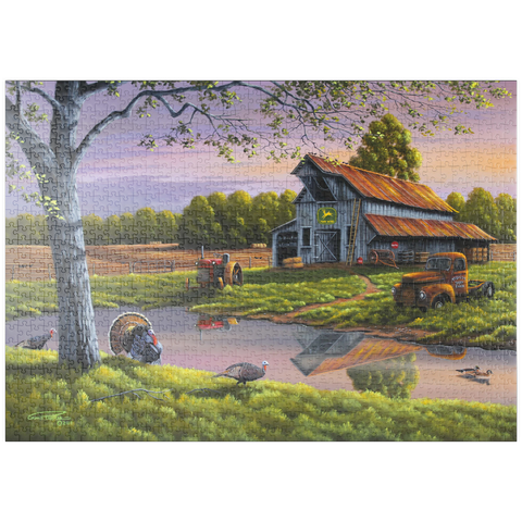 Darstellung des Puzzle Motivs Vintage-Bauernhof bei Sonnenuntergang mit Truthähnen puzzleplate Vintage Farmyard at Sunset with Turkeys 1000 Puzzle