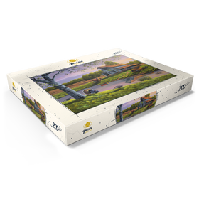 Alternative Darstellung des Puzzle-Motivs Vintage-Bauernhof bei Sonnenuntergang mit Truthähnen – Puzzleteile: 200