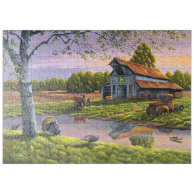 Darstellung des Puzzle-Motivs Vintage-Bauernhof bei Sonnenuntergang mit Truthähnen – Puzzleteile: 200
