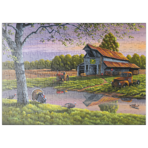 Darstellung des Puzzle Motivs Vintage-Bauernhof bei Sonnenuntergang mit Truthähnen puzzleplate Vintage Farmyard at Sunset with Turkeys 200 Puzzle