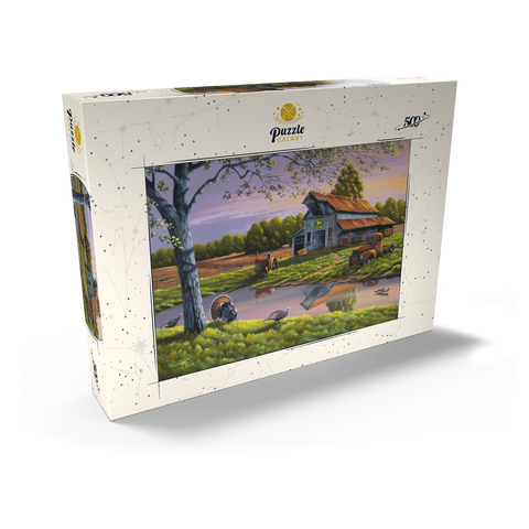 Darstellung des Puzzle Motivs Vintage-Bauernhof bei Sonnenuntergang mit Truthähnen Vintage Farmyard at Sunset with Turkeys 500 Puzzle Schachtel Ansicht2