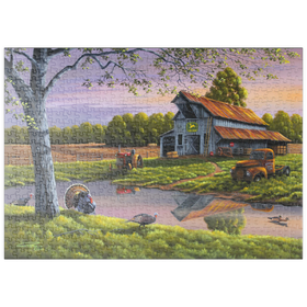 Darstellung des Puzzle-Motivs Vintage-Bauernhof bei Sonnenuntergang mit Truthähnen – Puzzleteile: 500