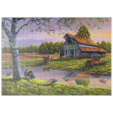 Darstellung des Puzzle Motivs Vintage-Bauernhof bei Sonnenuntergang mit Truthähnen puzzleplate Vintage Farmyard at Sunset with Turkeys 500 Puzzle