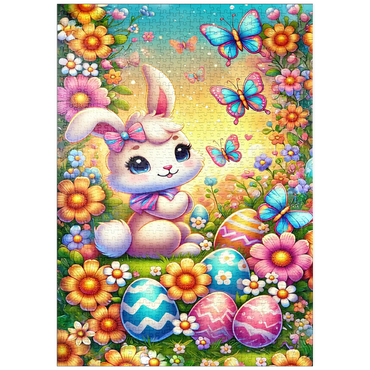 Darstellung des Puzzle Motivs puzzleplate Easter Bunny with Colorful Eggs and Butterflies 1000 Puzzle
