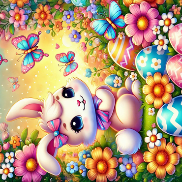 Darstellung des Puzzle Motivs Easter Bunny with Colorful Eggs and Butterflies 1000 Puzzle 3D Modell