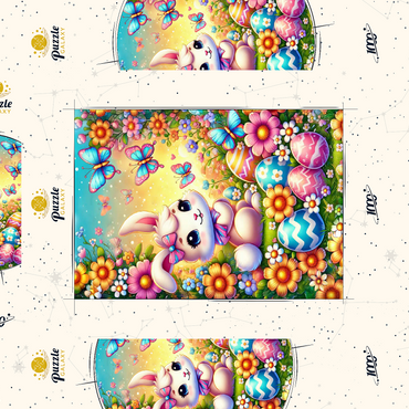 Darstellung des Puzzle Motivs Easter Bunny with Colorful Eggs and Butterflies 1000 Puzzle Schachtel 3D Modell