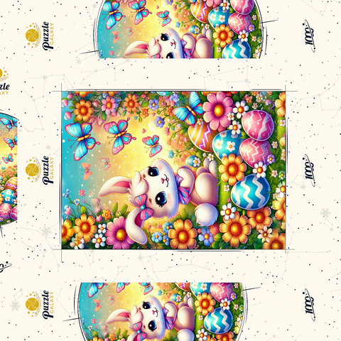 Darstellung des Puzzle Motivs Osterhase mit bunten Eiern und Schmetterlingen Easter Bunny with Colorful Eggs and Butterflies 1000 Puzzle Schachtel 3D Modell
