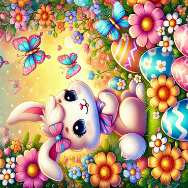 Darstellung des Puzzle Motivs Easter Bunny with Colorful Eggs and Butterflies 100 Puzzle 3D Modell