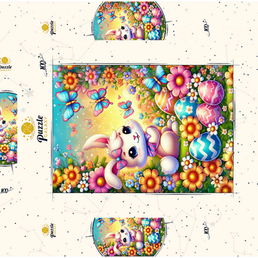 Darstellung des Puzzle Motivs Easter Bunny with Colorful Eggs and Butterflies 100 Puzzle Schachtel 3D Modell