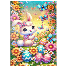Darstellung des Puzzle Motivs Osterhase mit bunten Eiern und Schmetterlingen - Puzzleteile: 200