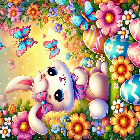 Darstellung des Puzzle Motivs Osterhase mit bunten Eiern und Schmetterlingen Easter Bunny with Colorful Eggs and Butterflies 200 Puzzle 3D Modell