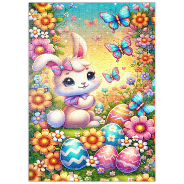 Darstellung des Puzzle Motivs puzzleplate Easter Bunny with Colorful Eggs and Butterflies 500 Puzzle