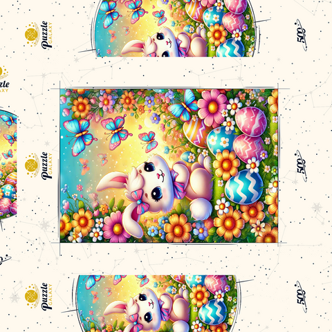 Darstellung des Puzzle Motivs Osterhase mit bunten Eiern und Schmetterlingen Easter Bunny with Colorful Eggs and Butterflies 500 Puzzle Schachtel 3D Modell