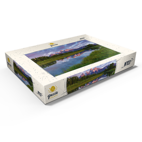 Alternative Darstellung des Puzzle-Motivs Grand Teton Mountains bei Sonnenaufgang mit Spiegelung – Puzzleteile: 1000