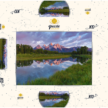 Darstellung des Puzzle Motivs Grand Teton Mountains at Sunrise with Reflection 100 Puzzle Schachtel 3D Modell