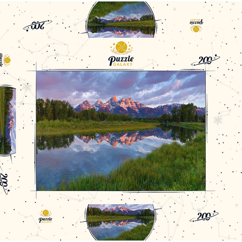 Darstellung des Puzzle Motivs Grand Teton Mountains bei Sonnenaufgang mit Spiegelung Grand Teton Mountains at Sunrise with Reflection 200 Puzzle Schachtel 3D Modell