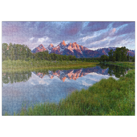 Darstellung des Puzzle Motivs Grand Teton Mountains bei Sonnenaufgang mit Spiegelung puzzleplate Grand Teton Mountains at Sunrise with Reflection 500 Puzzle