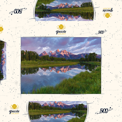 Darstellung des Puzzle Motivs Grand Teton Mountains bei Sonnenaufgang mit Spiegelung Grand Teton Mountains at Sunrise with Reflection 500 Puzzle Schachtel 3D Modell