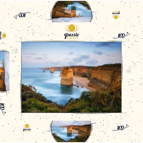 Darstellung des Puzzle Motivs Zwölf Apostel Kalksteinfelsen bei Sonnenuntergang Twelve Apostles Limestone Stacks at Sunset 100 Puzzle Schachtel 3D Modell
