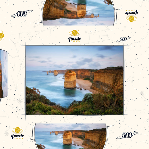 Darstellung des Puzzle Motivs Zwölf Apostel Kalksteinfelsen bei Sonnenuntergang Twelve Apostles Limestone Stacks at Sunset 500 Puzzle Schachtel 3D Modell