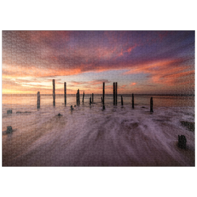 Darstellung des Puzzle Motivs Ruinen des Hafens von Port Willunga bei Sonnenuntergang - Puzzleteile: 1000