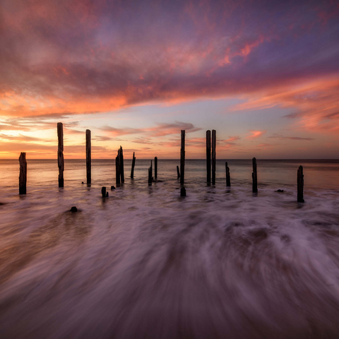 Darstellung des Puzzle Motivs Ruinen des Hafens von Port Willunga bei Sonnenuntergang Port Willunga Jetty Ruins at Sunset 1000 Puzzle 3D Modell