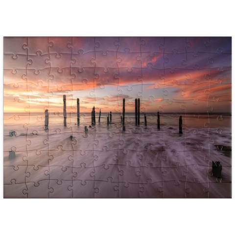 Darstellung des Puzzle Motivs Ruinen des Hafens von Port Willunga bei Sonnenuntergang puzzleplate Port Willunga Jetty Ruins at Sunset 100 Puzzle