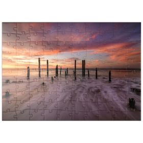 Darstellung des Puzzle Motivs Ruinen des Hafens von Port Willunga bei Sonnenuntergang - Puzzleteile: 100