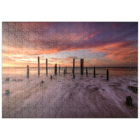 Darstellung des Puzzle Motivs Ruinen des Hafens von Port Willunga bei Sonnenuntergang - Puzzleteile: 200