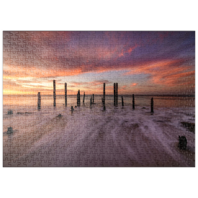 Darstellung des Puzzle Motivs Ruinen des Hafens von Port Willunga bei Sonnenuntergang - Puzzleteile: 500