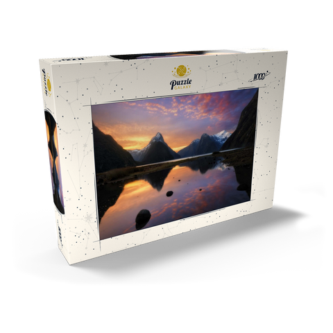 Darstellung des Puzzle Motivs Milford Sound bei Sonnenuntergang, Neuseeland Milford Sound at Sunset, New Zealand 1000 Puzzle Schachtel Ansicht2