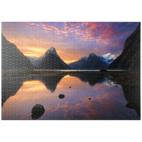 Darstellung des Puzzle Motivs Milford Sound bei Sonnenuntergang, Neuseeland - Puzzleteile: 1000